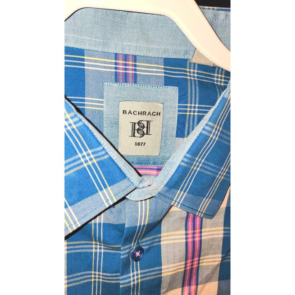 Bachrach Mens Blue & Pink Plaid Long Sleeve Shirt XL